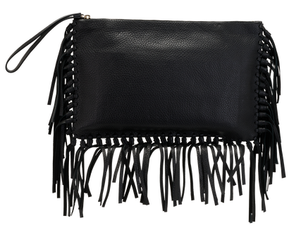 Oversized Tassel Zip Clutch, &pound;310, Handbags, Black, Leather, Front view